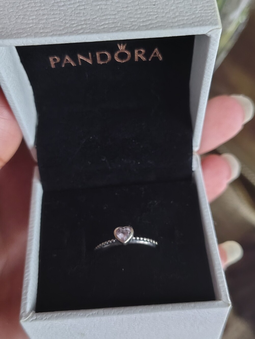 Pandora Silver Heart Ring with Pink Stone